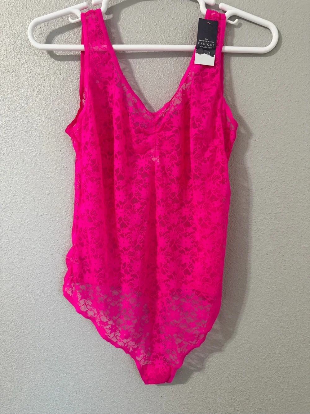 NWT Cacique Seriously Sexy Pink Lace Thong Bodysuit - Size 22/24